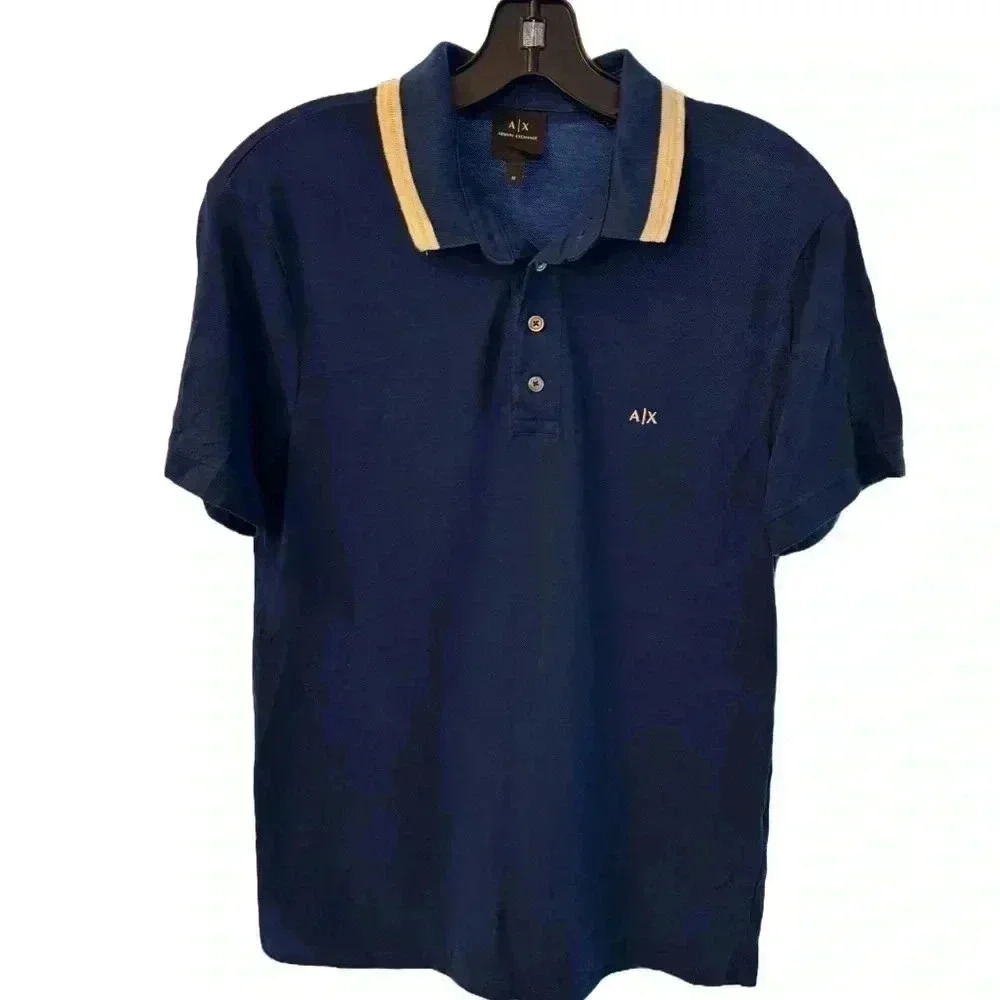 A|X Armani Exchange Men's, Slim Fit Short Sleeve Polo Shirt, Navy Blue, Sz M